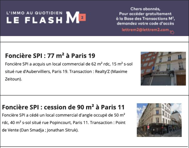 Acquisition et arbitrage de la FONCIERE SPI à Paris