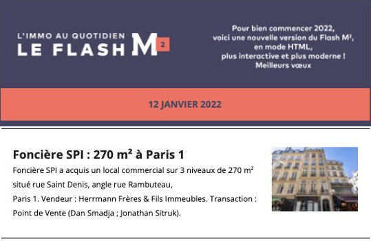 Communiqué de presse - acquisition par la FONCIERE SPI d'un commerce à Paris