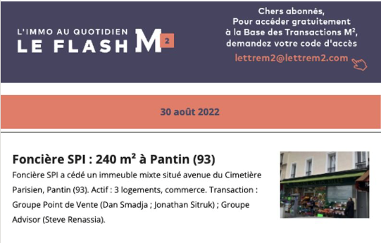 Communiqué de Presse Flash M2 - Vente immeuble Pantin